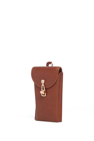 Cognac Leather Sunglasses Pouch - Three Quarter View | Gabriela Hearst