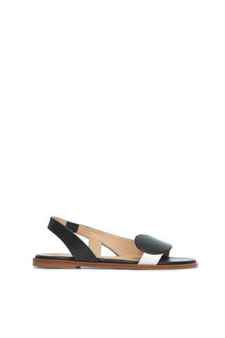 Pippa Flat Sandal in Black & Ivory Leather