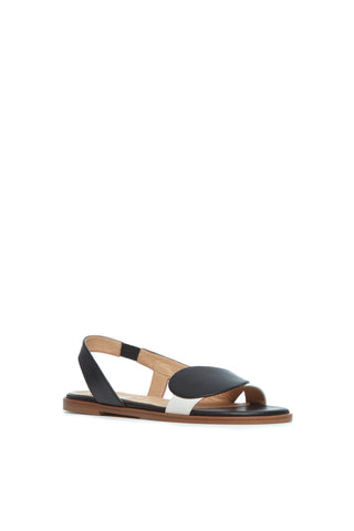 Pippa Flat Sandal in Black & Ivory Leather