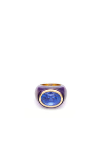 Moon Ring in 22K Yellow Gold, Amethyst and Blue Sapphire