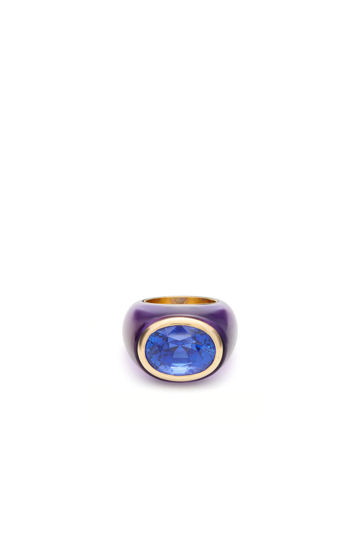 Moon Ring in 22K Yellow Gold, Amethyst and Blue Sapphire