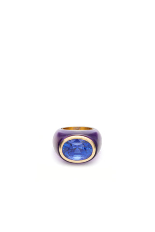 Moon Ring in 22K Yellow Gold, Amethyst and Blue Sapphire