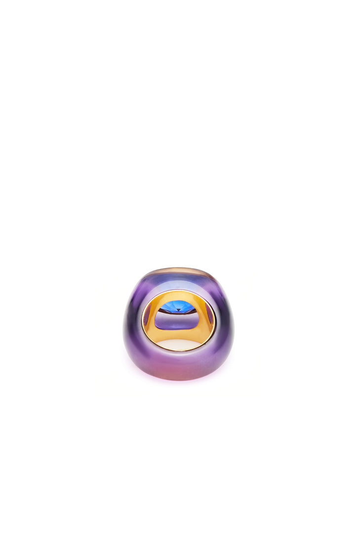 Moon Ring in 22K Yellow Gold, Amethyst and Blue Sapphire