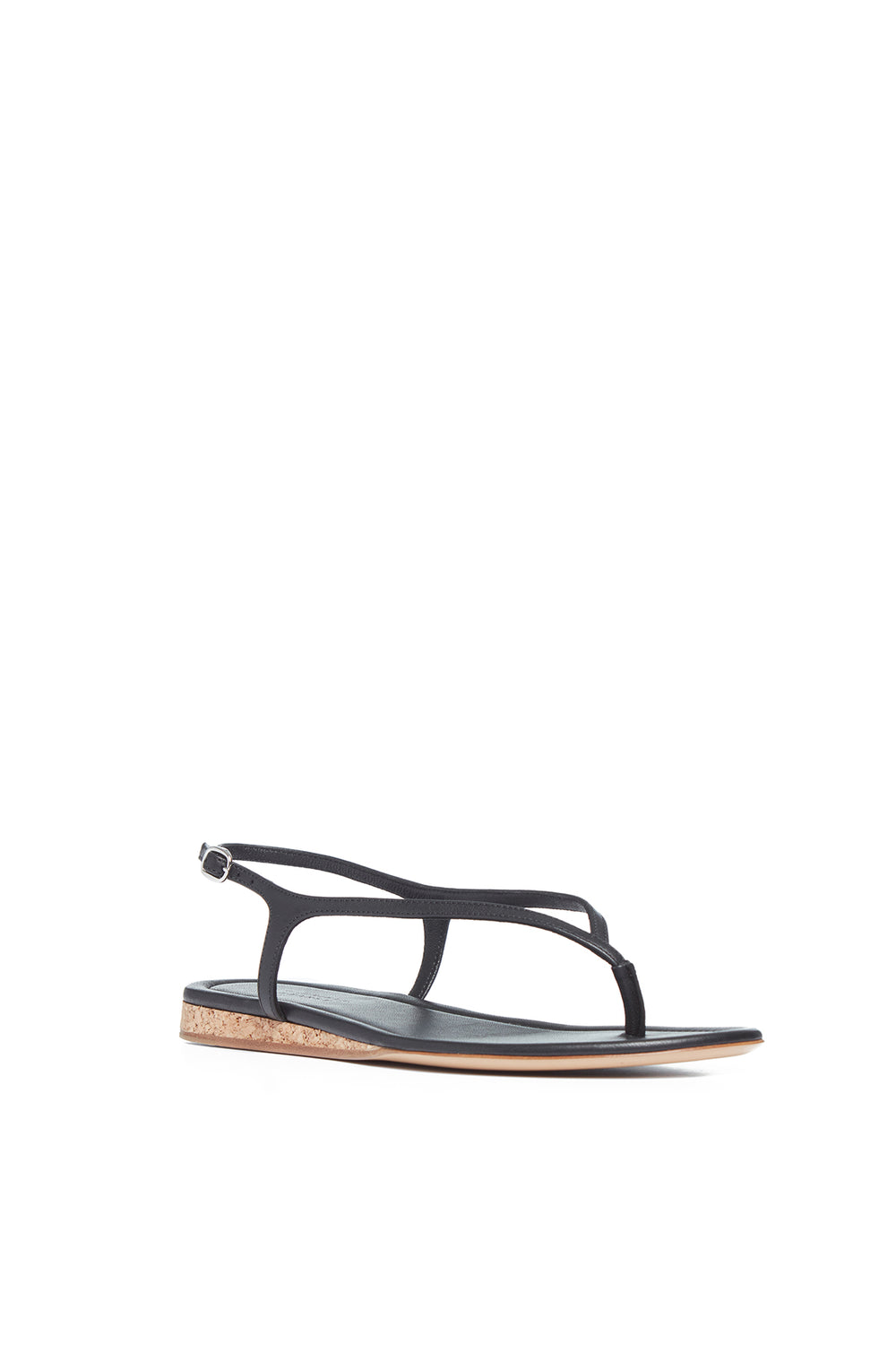 Gia Flat Sandal in Black Nappa Leather