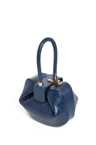 Navy Snakeskin Nina Bag - Side Profile with Hardware | Gabriela Hearst