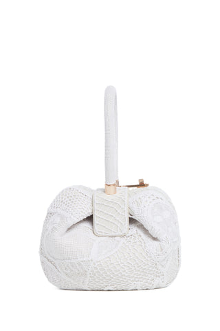 Nina Bag in Ivory Nappa Leather with Cotton Macrame