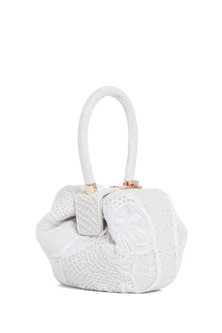 Nina Bag in Ivory Nappa Leather with Cotton Macrame