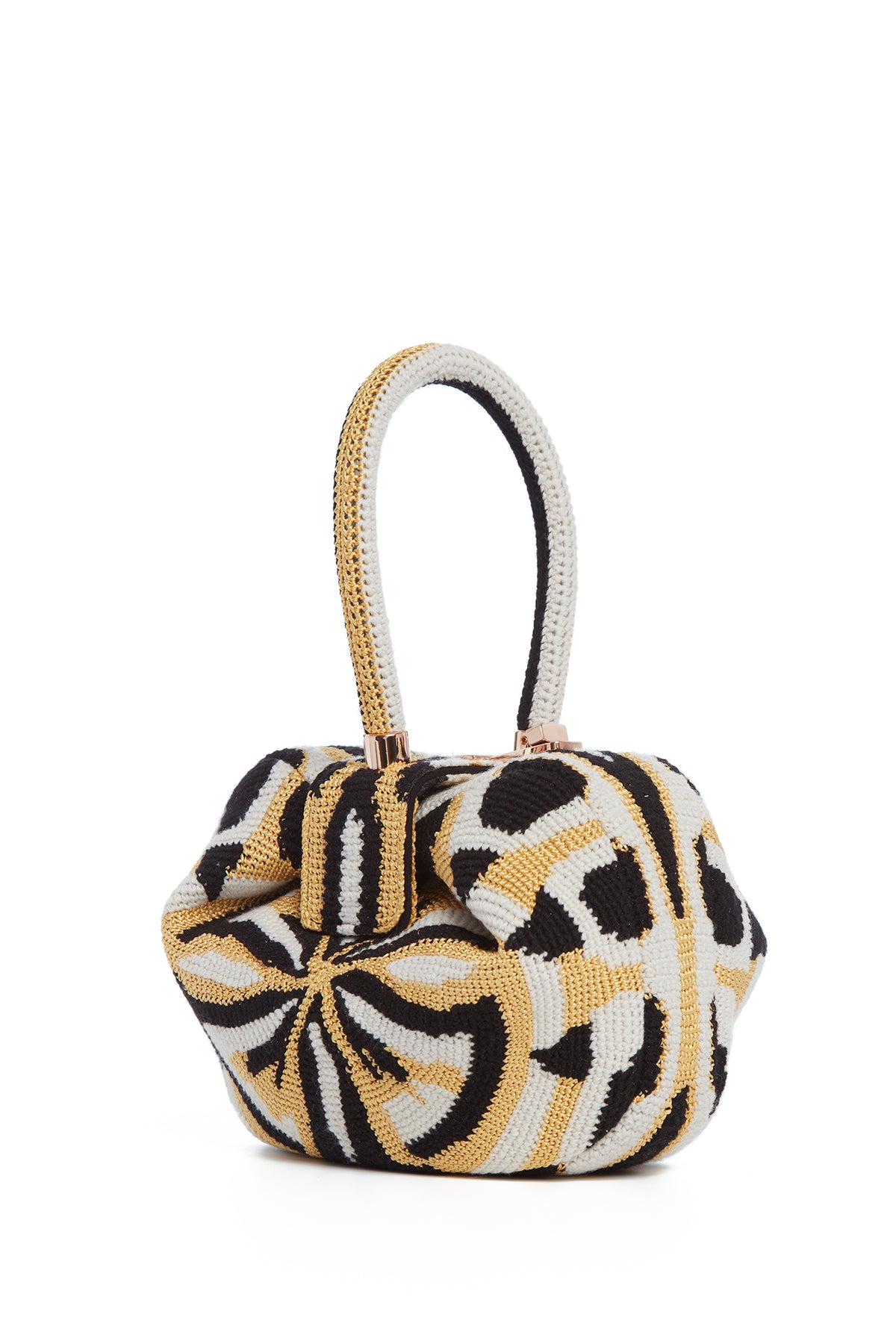 Nina Bag in Gold, Black & Ivory Crochet