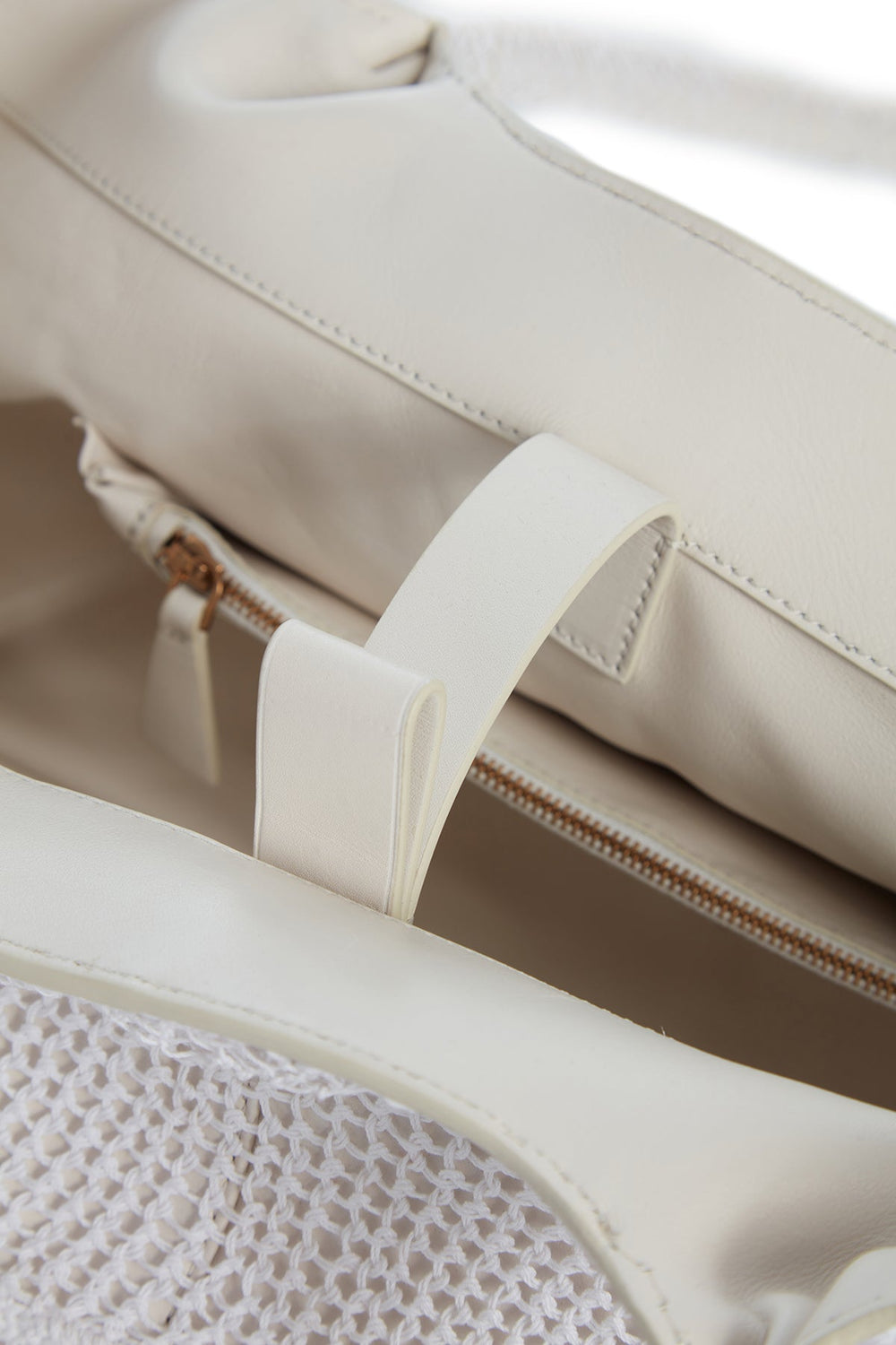 Mcewan Tote Bag in Ivory Leather with Cotton Macrame