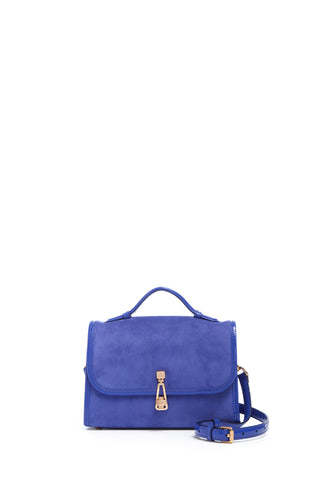 Cobalt Suede Leonora Flap Bag - Front View | Gabriela Hearst