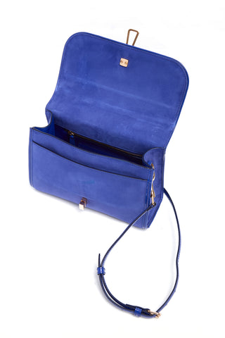 Cobalt Suede Leonora Flap Bag - Interior Detail Open | Gabriela Hearst