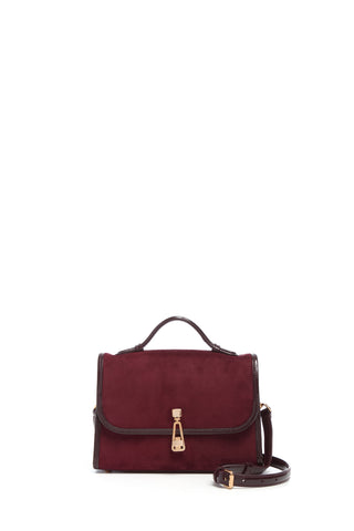 Bordeaux Suede Small Leonora Flap Bag - Front View | Gabriela Hearst