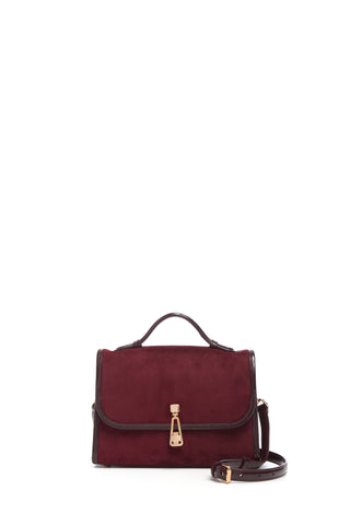 Small Leonora Flap Bag in Bordeaux Suede