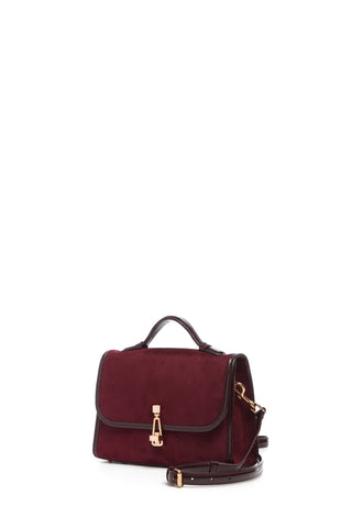 Bordeaux Suede Small Leonora Flap Bag - Side Angle | Gabriela Hearst