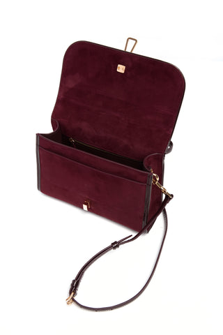 Bordeaux Suede Small Leonora Flap Bag - Interior Detail | Gabriela Hearst