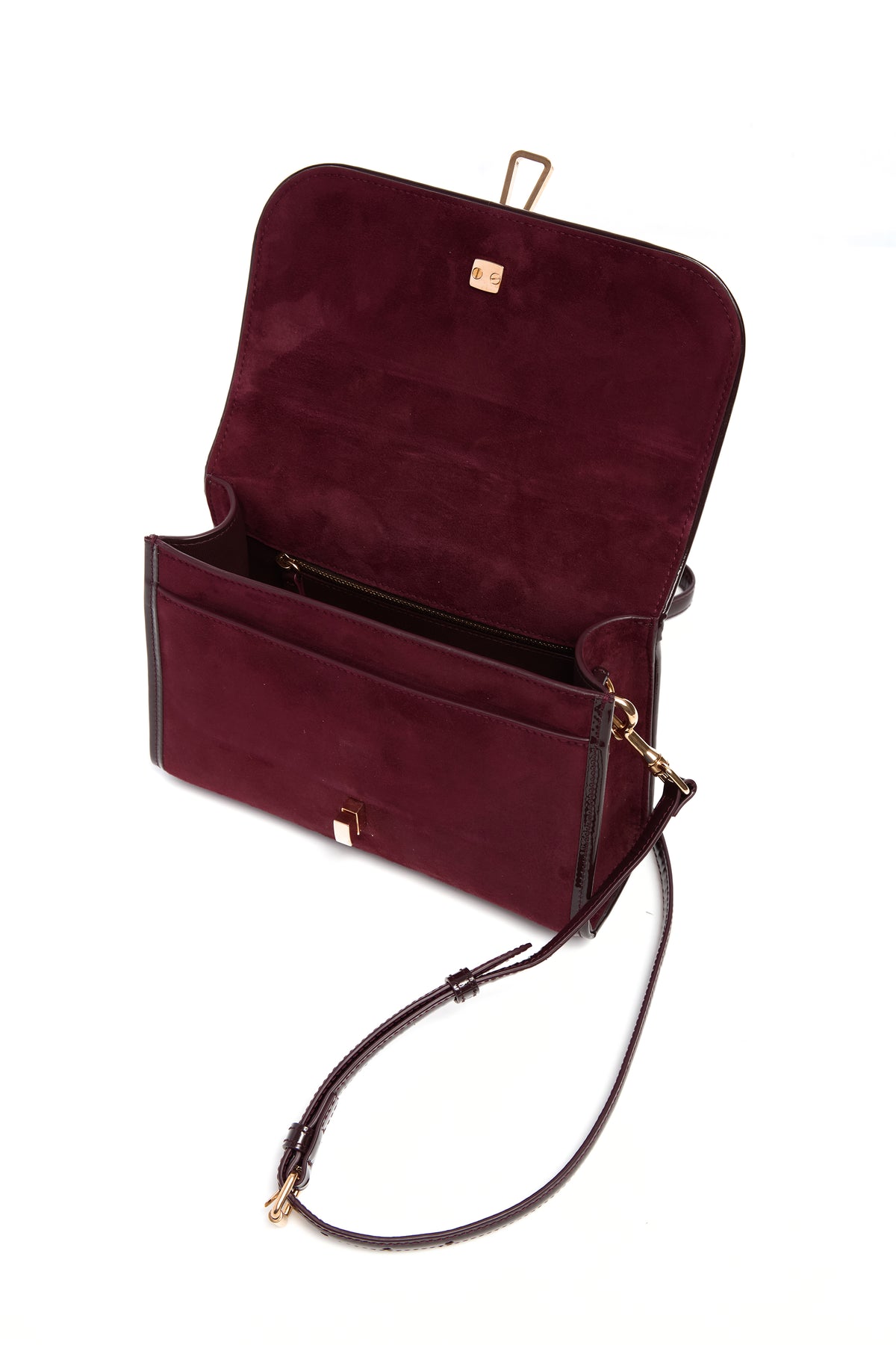 Small Leonora Flap Bag in Bordeaux Suede