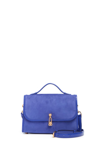 Cobalt Suede Medium Leonora Flap Bag - Front View | Gabriela Hearst