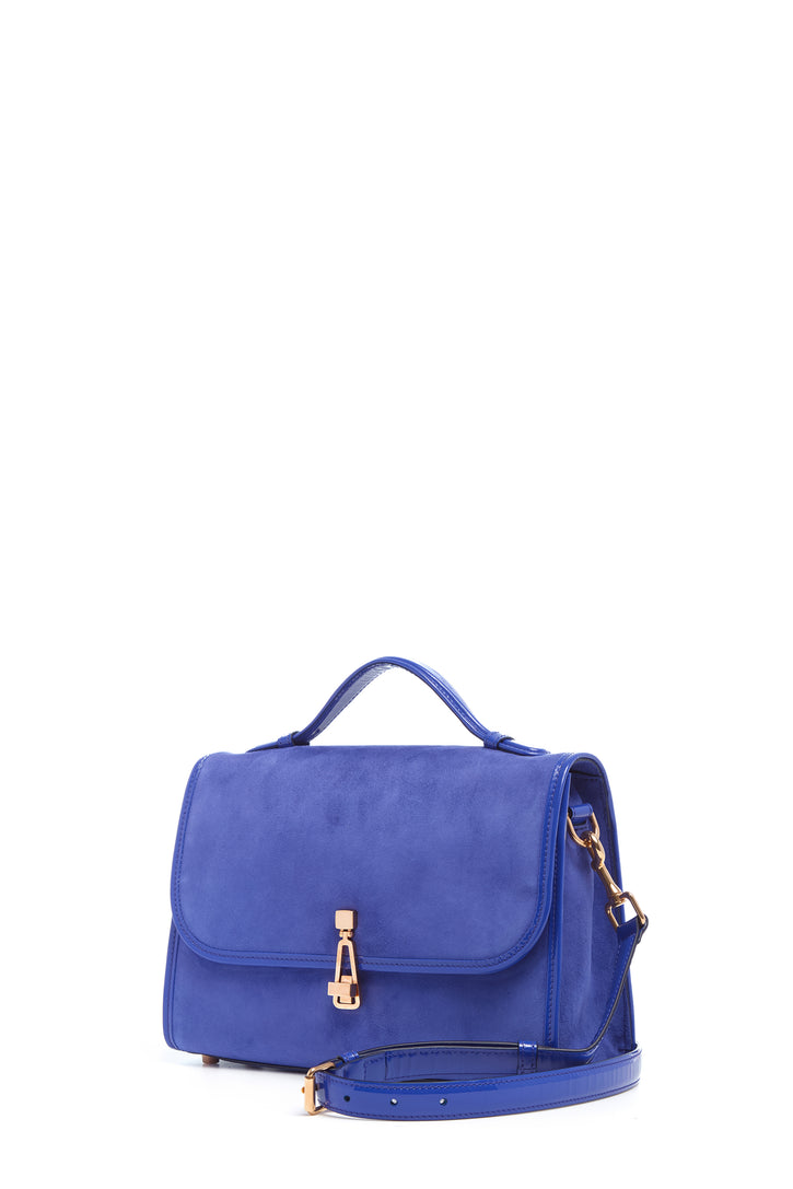 Medium Leonora Flap Bag in Cobalt Suede