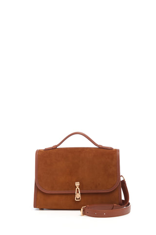 Medium Cognac Suede Leonora Flap Bag - Product View | Gabriela Hearst