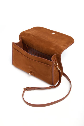 Cognac Suede Leonora Bag - Open Interior with Card Slots Detail | Gabriela Hearst