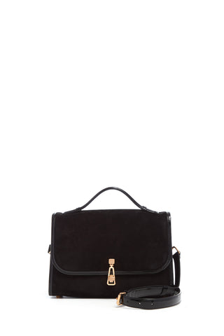 Black Suede Medium Leonora Flap Bag - Front View | Gabriela Hearst