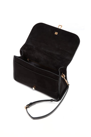 Black Suede Medium Leonora Flap Bag - Interior View | Gabriela Hearst