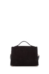 Medium Leonora Flap Bag in Black Suede