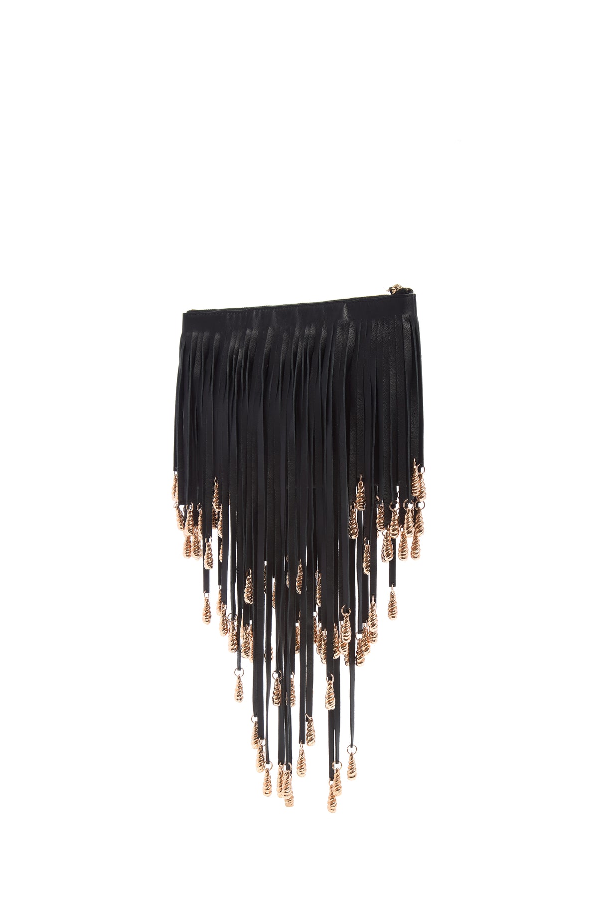 Neith Fringe Pouch in Black Nappa Leather