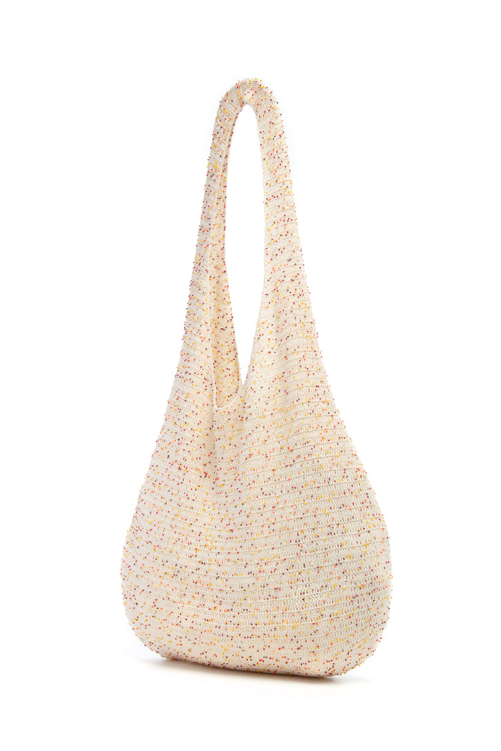 Hedone Knit Hobo Bag in Ivory Multi Beaded Cashmere