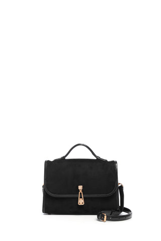 Black Suede Leonora Flap Bag - Front View | Gabriela Hearst