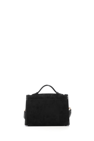 Black Suede Leonora Flap Bag with Back Slip Pocket - Back View | Gabriela Hearst
