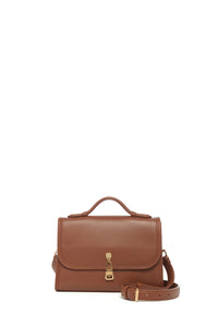 Small Leonora Flap Bag in Cognac Nappa Leather