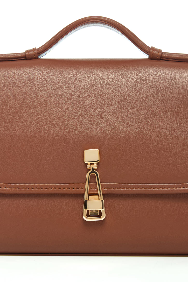 Small Leonora Flap Bag in Cognac Nappa Leather
