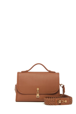Medium Leonora Flap Bag in Cognac Leather with Braided Strap