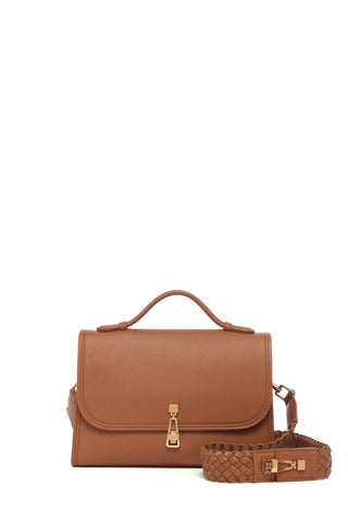 Medium Leonora Flap Bag in Cognac Soft Leather with Braided Strap