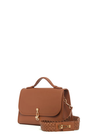 Medium Leonora Flap Bag in Cognac Leather with Braided Strap