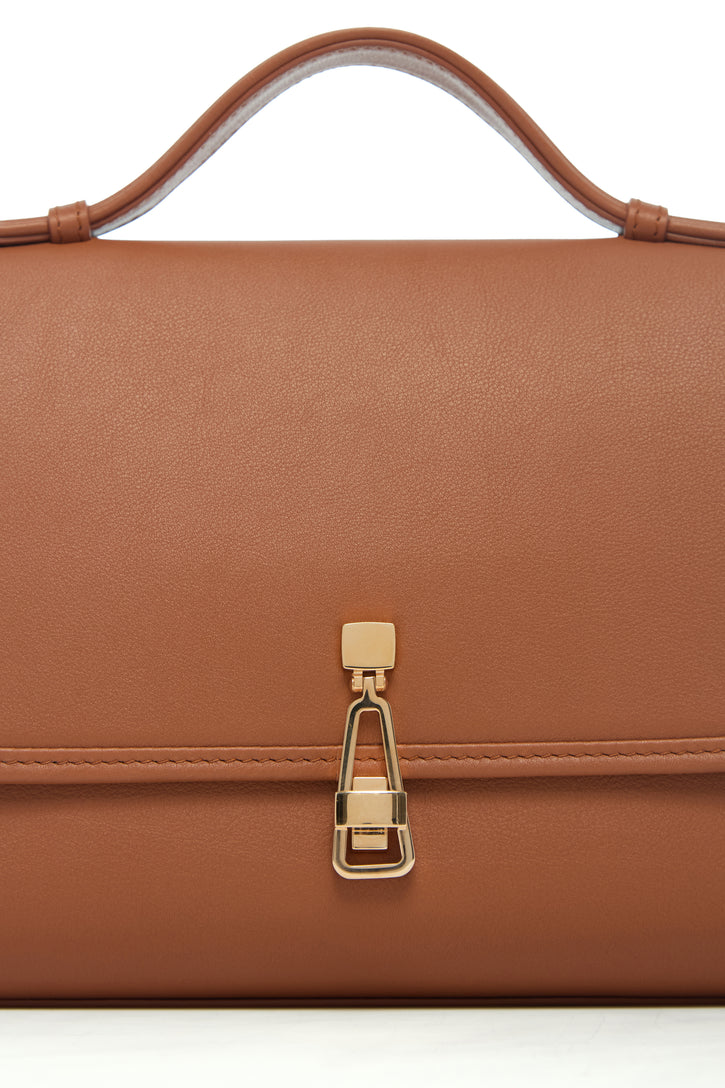 Medium Leonora Flap Bag in Cognac Soft Leather with Braided Strap