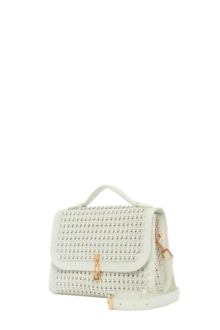 ホワイトウーブンレザーのミディアム レオノーラ フラップバッグ