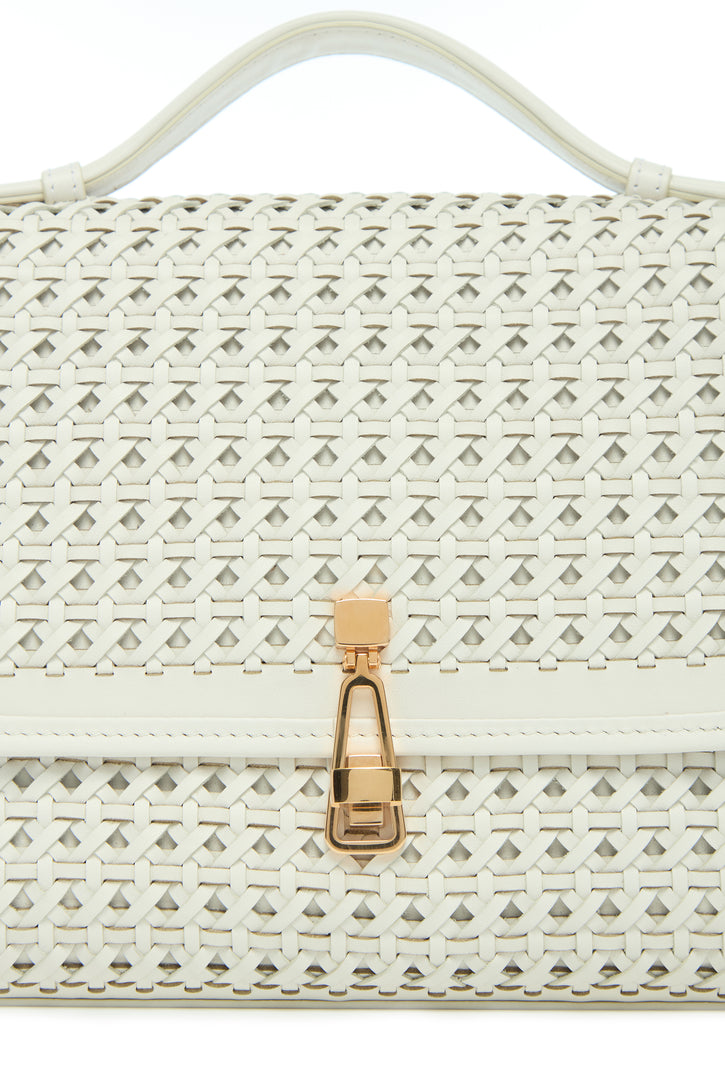 ホワイトウーブンレザーのミディアム レオノーラ フラップバッグ