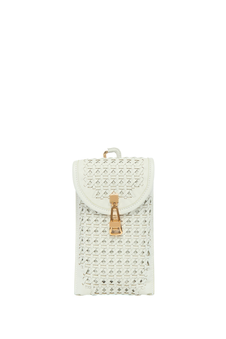 ホワイトウーブンレザーのミディアム レオノーラ フラップバッグ