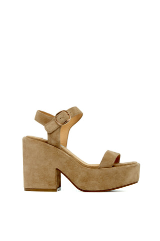 Sand Suede Iman Platform Sandal - Side View | Gabriela Hearst