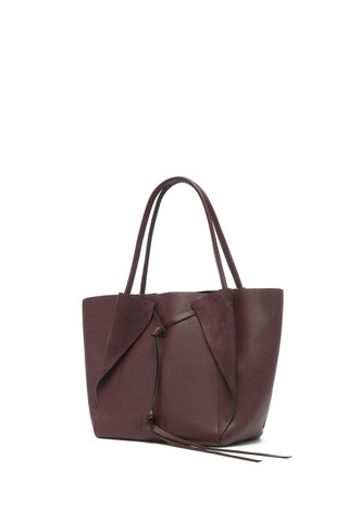 Bordeaux Textured Leather Marija Tote Bag with Knotted Tie Detail - Three-Quarter Angle | Gabriela Hearst