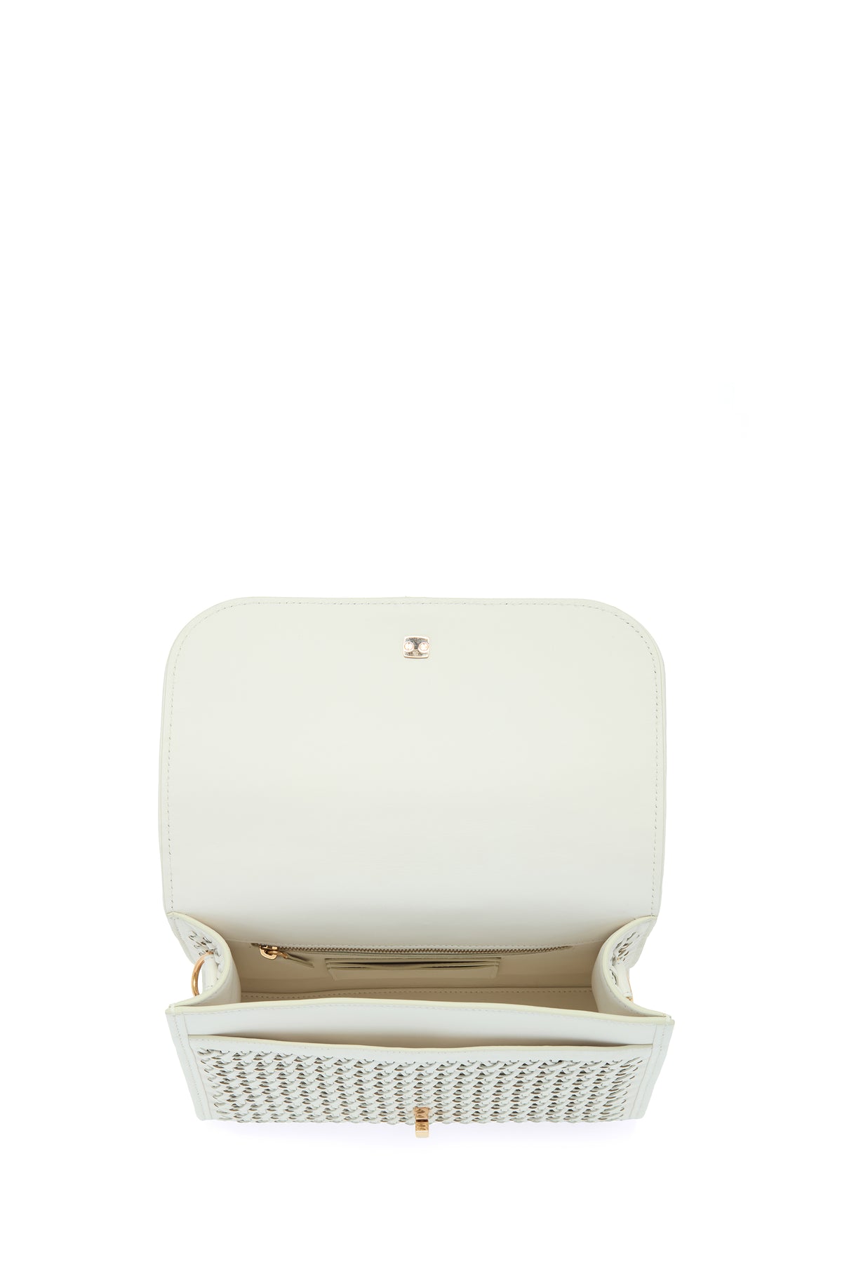 ホワイトウーブンレザーのミディアム レオノーラ フラップバッグ
