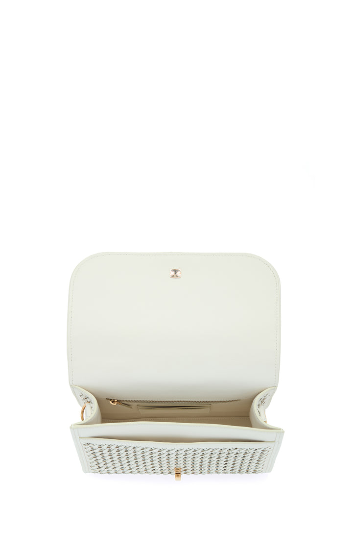 ホワイトウーブンレザーのミディアム レオノーラ フラップバッグ