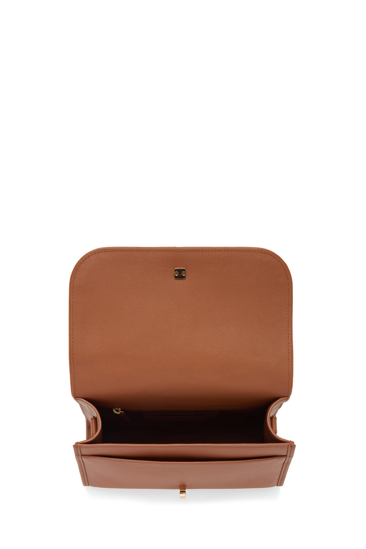 Medium Leonora Flap Bag in Cognac Soft Leather with Braided Strap