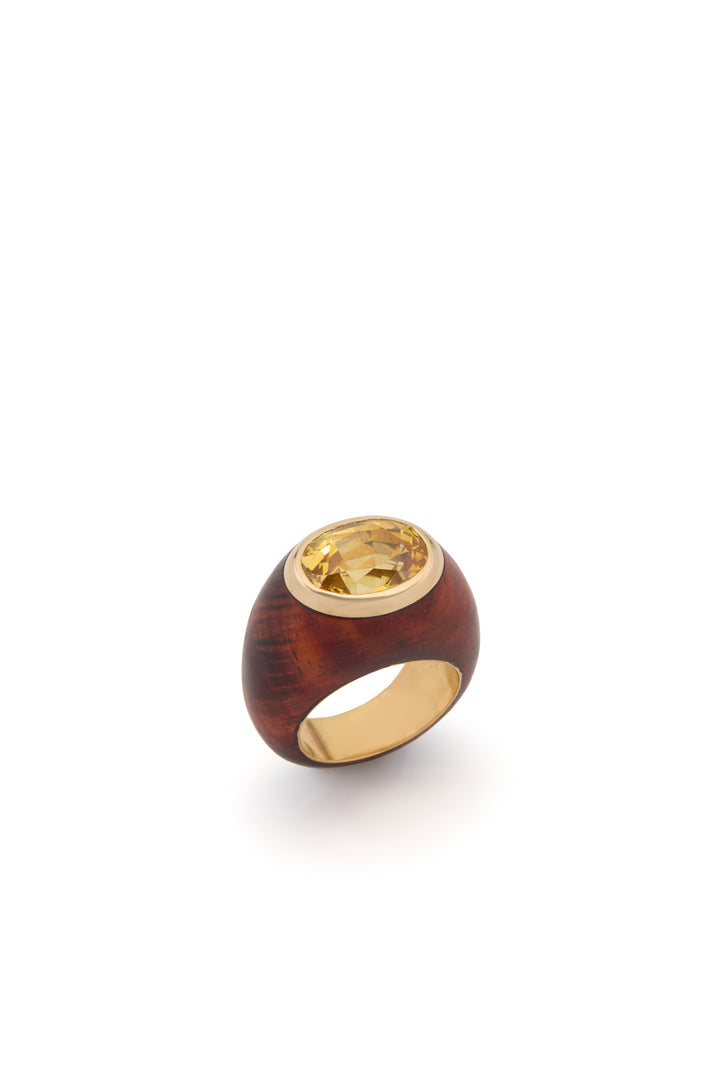 Yellow Sapphire Ring in 18K Yellow Gold, Rosewood and Yellow Sapphire