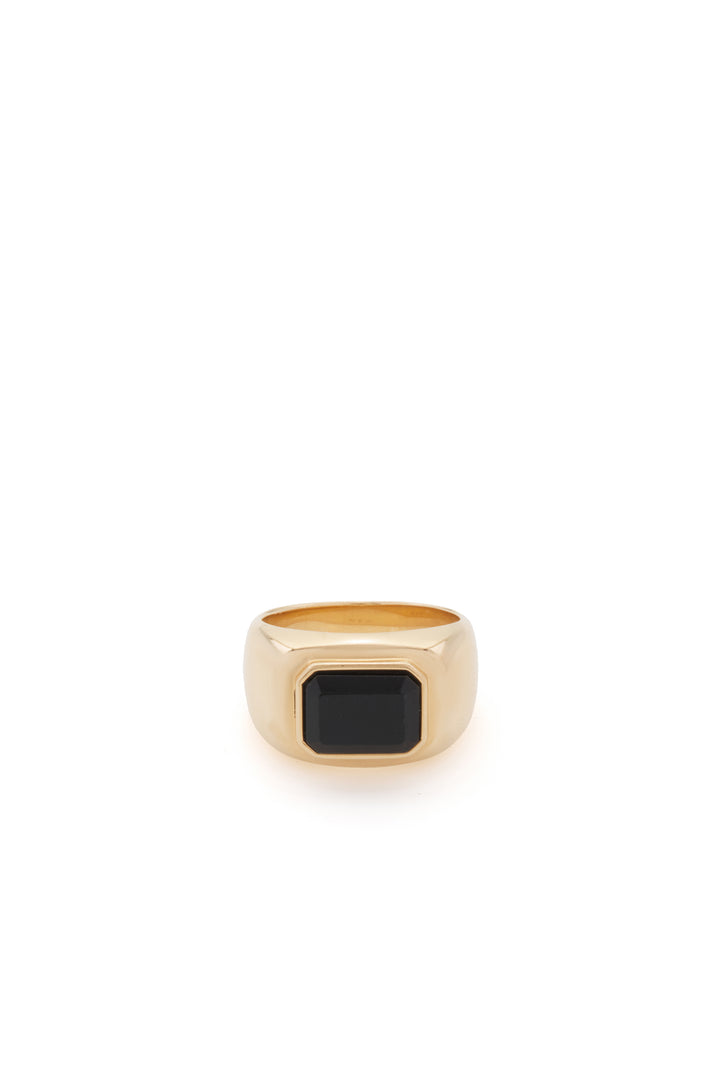 Large Ring in 18K Yellow Gold & Onyx