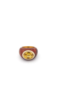 Yellow Sapphire Ring in 18K Yellow Gold, Rosewood and Yellow Sapphire