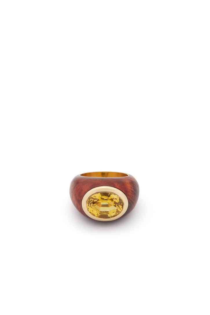 Yellow Sapphire Ring in 18K Yellow Gold, Rosewood and Yellow Sapphire