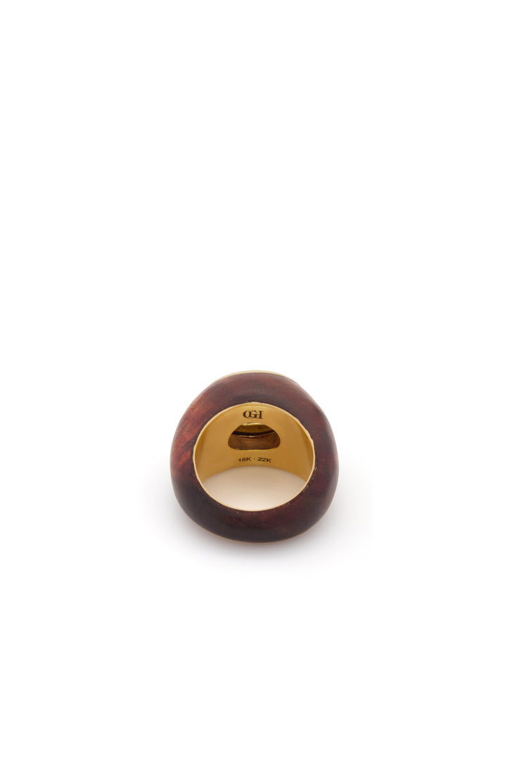 Yellow Sapphire Ring in 18K Yellow Gold, Rosewood and Yellow Sapphire